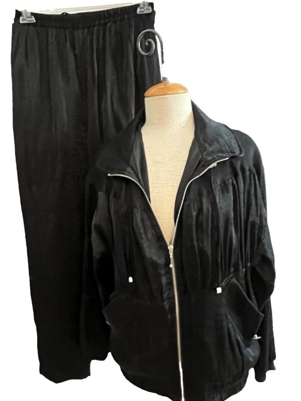 Y2K Chili Pepper Womens Track Suit 90s Jogger Pants Zip Jacket BLACK Size M